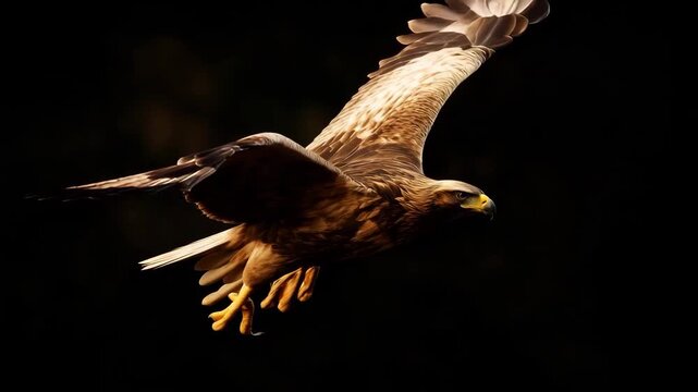 Golden Eagle Soaring in Low Light Background  