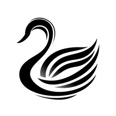 Black Swan Vector Illustration in Black and White Style