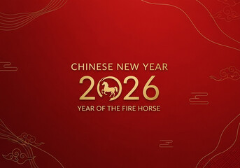 Elegant Golden Horse Year 2026 Celebration on Red Background
