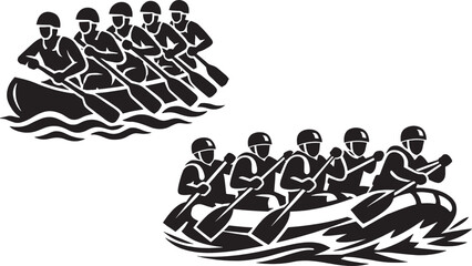 Whitewater Rafting Team Paddling River Adventure Silhouette Vector © ANAMUL