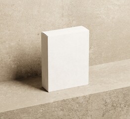 White Packaging Box Mockup with Natural Shadow Overlay on Textured Surface