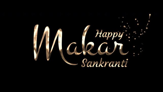 Ideal for makar sankranti celebrations, festive social media posts, greeting cards, and event invitations. Vibrant golden lettering on a sleek black backdrop.