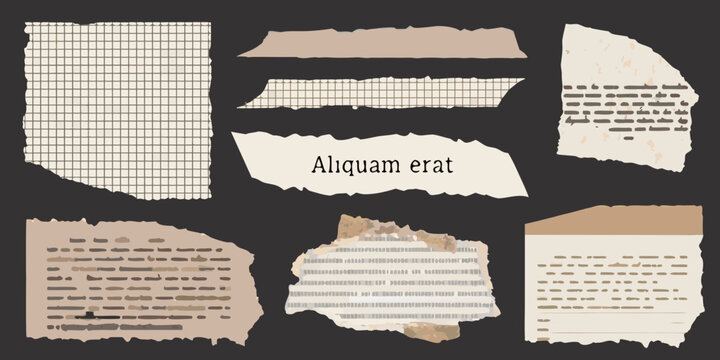 Torn and ripped paper pieces with text on a dark background