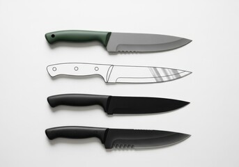 Fototapeta premium Four kitchen knives isolated on white background