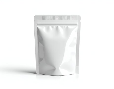 A clean, white, pouch-style packaging with a sealed top, ready for product