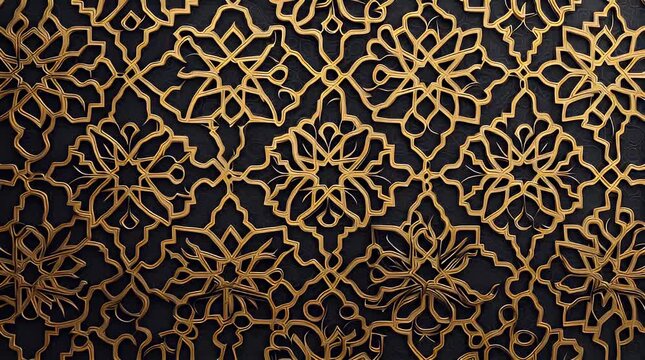 Elegant Golden Ornate Pattern on Dark Background Seamless Loop.