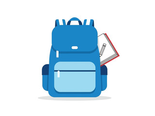 Fototapeta premium Blue backpack with school supplies ready for adventure.