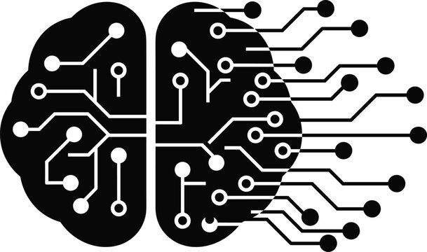 Artificial intelligence digital brain icon, cybernetic circuit board network, machine learning technology symbol, neural system connectivity, electronic data processing, futuristic computing,