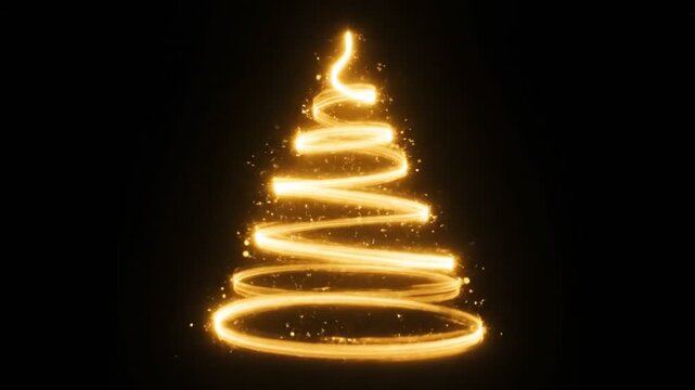 Golden Light Spiral Christmas Tree on Black Background