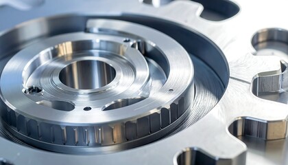 A close-up view of a metallic gear with a central hole