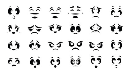 Fototapeta premium Diverse Black Cartoon Facial Expressions Vector Set of Eyes and Mouths