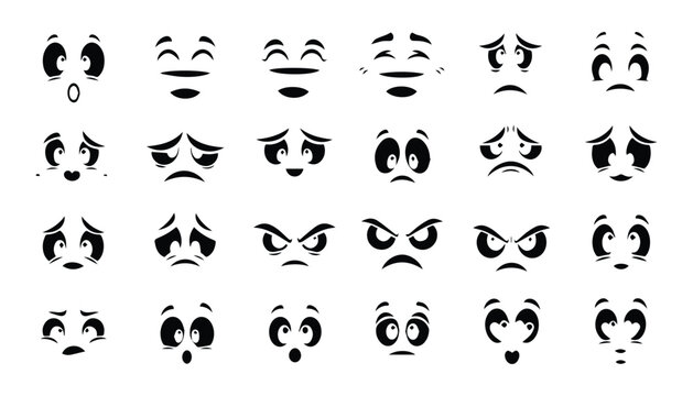 Diverse Black Cartoon Facial Expressions Vector Set of Eyes and Mouths