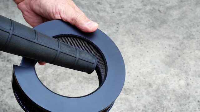 Cleaning Round Car Air Filter with Air Blower