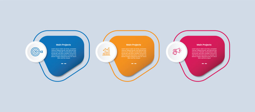 3 points infographic with glossy gradient style with fluid liquid shape with outline outer with circle badge with three segment information