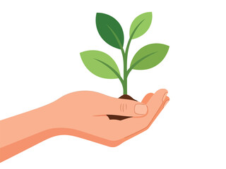 Hand holding a small green plant with soil.