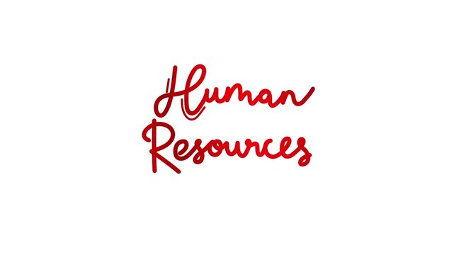 Human resources text word One line continuous animated typography intro outro animation video, hand drawn calligraphy monoline lettering vintage single line handwriting 