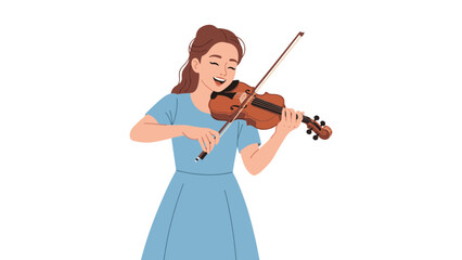 Joyful young girl happily playing the violin with closed eyes and a smile.