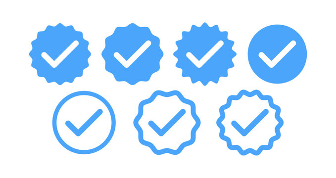 Account verification icon set with check mark badge symbols for confirmed approved and verified status