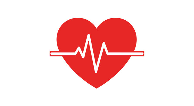 A vibrant red heart illustration with a superimposed electrocardiogram line, symbolizing health, wellness, and medical concepts against a clean white background, ideal for various design uses.