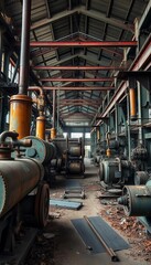 Abandoned factory interior with rusted machinery, abandoned building, ||industrial abandonment