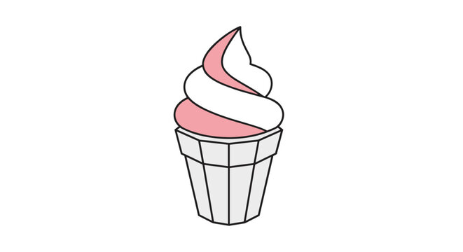 A simple vector illustration showcases a refreshing soft-serve ice cream cone, featuring a swirl of pink and white flavors, perfect for summer treats and dessert concepts.