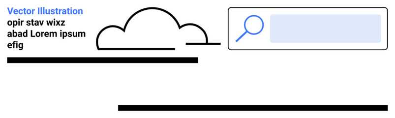 Technology, cloud computing, web services, online data, digital search, internet connectivity. A minimalist cloud icon and a search bar interface. Technology and cloud computing concept