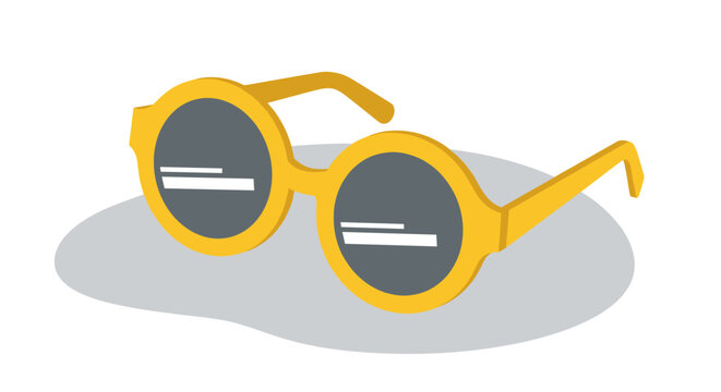 A vibrant illustration showcases a pair of yellow-framed sunglasses with dark lenses, suggesting vision or perception against a neutral, light-gray background with a subtle shadow.