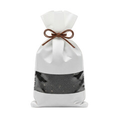 White gift bag with brown ribbon isolated on transparent background