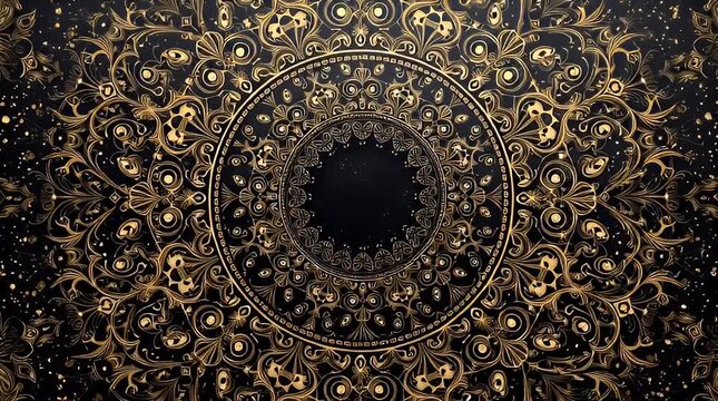 Intricate Golden Mandala Pattern with Dark Center.