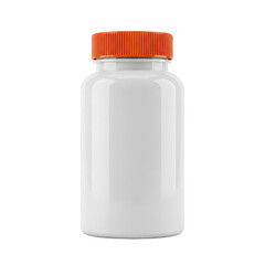 White plastic bottle with orange cap isolated on transparent background
