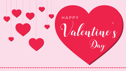 Happy Valentine&rsquo;s Red Hearts with white texts and light pink background