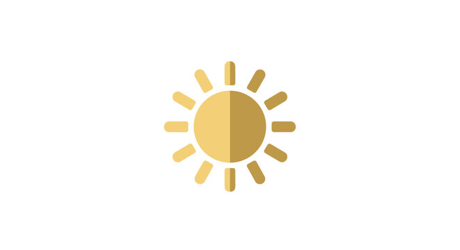 A minimalist illustration presents a golden sun icon, radiating light, perfect for weather forecasts, summer themes, or representing positive energy and concepts on a clean, white background.