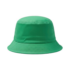Vibrant green bucket hat with wide brim isolated on transparent background