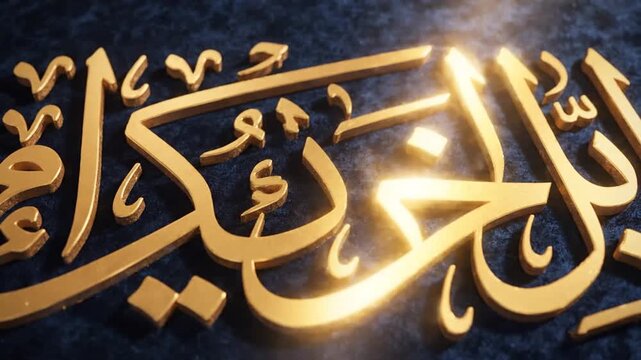 Exquisite Golden Islamic Calligraphy Depiction Against a Textured Blue Backdrop Illustrating Elegance