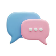 Two colorful speech bubbles, pink and blue, with ellipsis, isolated on transparent background