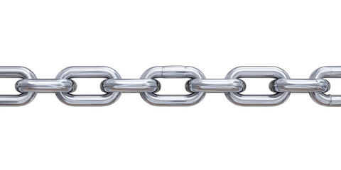 Fototapeta premium Shiny straight metal chain links made of steel or silver, strong and connected, isolated on black