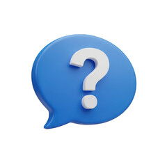 Blue speech bubble with white question mark isolated on transparent background