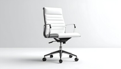 Elegant white office chair with chrome accents against a soft, plain background
