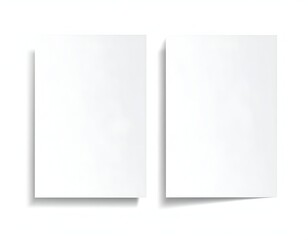 Two blank white rectangular paper sheets, slightly angled with subtle shadows, on a white backdrop