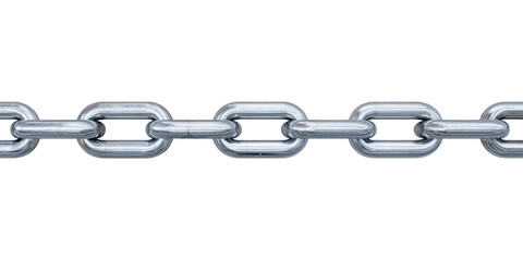 Fototapeta premium Shiny straight metal chain links made of steel or silver, strong and connected, isolated on black