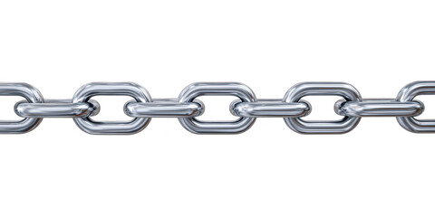 Obraz premium Shiny straight metal chain links made of steel or silver, strong and connected, isolated on black