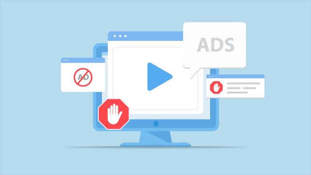 Stop ads symbol on computer monitor representing internet protection.