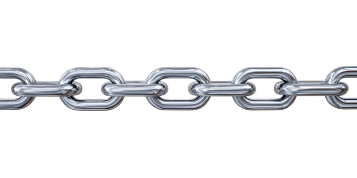 Shiny straight metal chain links made of steel or silver, strong and connected, isolated on black