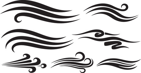 Fototapeta premium Collection of black swirly wave line art designs elements