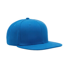 Vibrant blue baseball cap with curved brim, isolated on transparent background