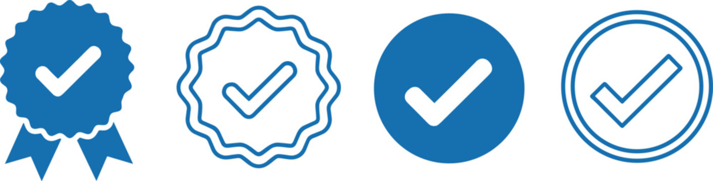 Four blue checkmarks in a row on a white background