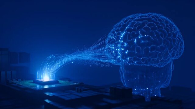 Artificial Intelligence brain concept with neural network connection to CPU chip