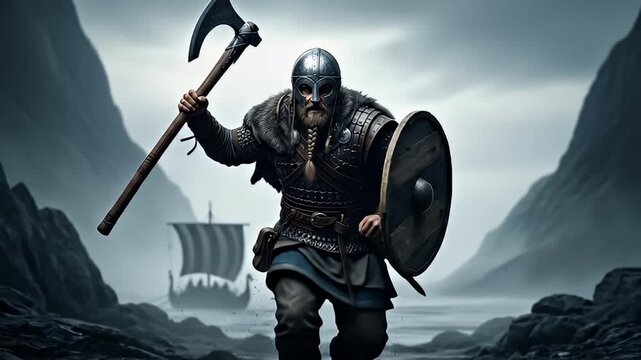 Viking warrior with axe and shield 1.