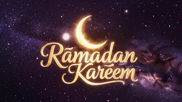 Ramadan Kareem greeting card with golden text and starry night background