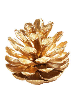 Golden pine cone on white background P N G A I G E N E R A... isolated on a transparent background
